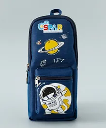 Astronaut Theme Pencil Case, Sturdy, Zipper Closure, Front Small Pocket, Spacious Compartment, 5 Years+ - Dark Blue