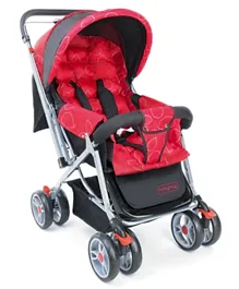 Babyhug Comfy Ride Stroller With Reversible Handle and Peek a Boo Window - Red