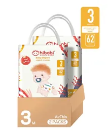Hibobi - Ultra Soft Absorbent Diapers - Size 3 - 5-11Kg - 62Pcs - Pack Of 2