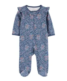 Carter's - Floral 2-Way Zip Cotton Sleep & Play Suit- Blue