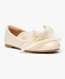 Little Missy Ruffle Detail Slip-On Round Toe Ballerina Shoes - Beige