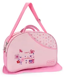 Babyhug Diaper Bag With Changing Mat Heart and Floral Print - Pink