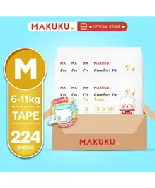 MAKUKU Comfort Fit Tape Diapers Size 3 Pack of 8 - 28 Pieces Each