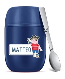 Essmak Matteo Captain Personalized Food Thermos Jar With Spoon Blue - 475mL