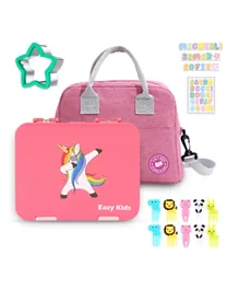 Eazy Kids - Unicorn 6/4 Compartment Bento Lunch Box w/ Lunch Bag - Pink