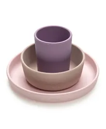 Melii 3 Piece Silicone Feeding Set (Plate, Bowl & Cup) Purple, Pink, Grey