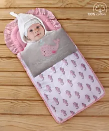 Babyhug Seahorse Print Zipper Baby Nest Bag - Pink and Grey