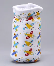 Babyhug Feeding Bottle Hosiery Cover With Elastic Neck Aeroplane Print Medium - White