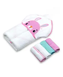 IKKXA - Hooded Towel and Wash Cloth Set (Bunny Peekaboo) - White & Pink