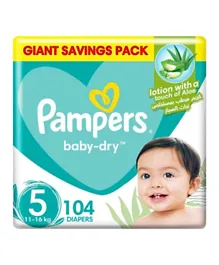 Pampers Baby Dry Taped Diapers with Aloe Vera Lotion Giant Saving Pack Size 5 - 104 Pieces