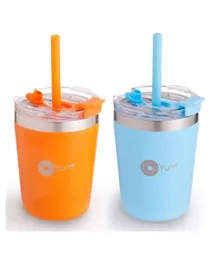 PopYum - 9oz Insulated Stainless Steel Kids Cup with Straw - Blue, Orange - 2-pack