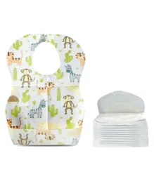 Star Babies - Combo Pack of 2- Disposable Bibs Animal Print (20 Pcs) With Breast Pad