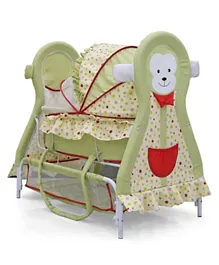 بيبي هاغ - سرير خشبي متأرجح بتصميم قرد مع ناموسية وعجلات - أخضر