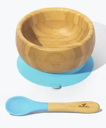 افانشي - وعاء وملعقة للأطفال مصنوعان من الخيزران - أزرق
