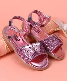 Cute Walk by Babyhug Glitter Party Wear Sandals Butterfly Motif - Pink