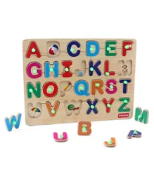 Babyhug Montessori Wooden Capital Alphabet Knob and Peg Puzzle Multicolour - 26 Pieces