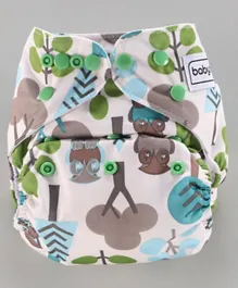 Babyhug Free Size Reusable Cloth Diaper With Insert Tree Print - White Green
