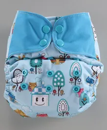 Babyhug Free Size Reusable Cloth Diaper With Insert Multi Print - Blue