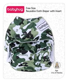 Babyhug Reusable Camouflage Cloth Diaper With Insert Free Size - Green White