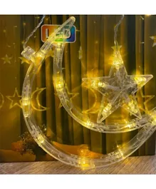 سندس -  إضاءة رمضانية LED بتصميم هلال ونجوم  - صفراء