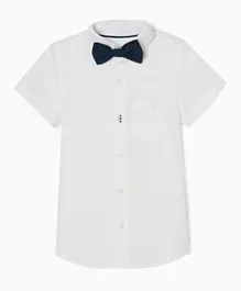 Zippy Bow Detail Half Sleeves Shirt - White
