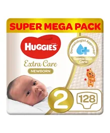 Huggies Extra Care Newborn Super Mega Pack of 2 Size 2 - 128 Pieces