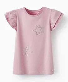 Zippy Stars Print Short Ruffled Sleeves Cotton Jersey T-Shirt - Lilac