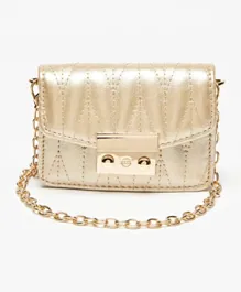 Flora Bella by ShoeExpress Textured Crossbody Bag with Detachable Chain Strap - Gold