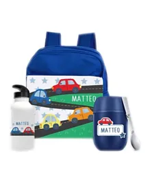 Essmak Beep Beep  Personalized Thermos and Backpack Set Blue - 11 Inches