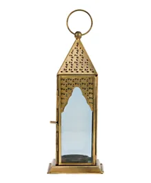 Hilalful - Classic Brass Antique Lantern - Clear Blue Color Glass