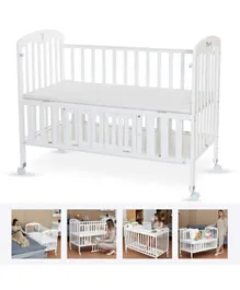 تيكنوم - سرير أطفال خشبي محمول 4 في 1 + مرتبة سرير أطفال - أبيض