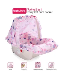 Babyhug Spring 5 in 1 Carry Cot +  Rocker With Mosquito Net and Storage Box - Pink