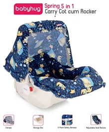 Babyhug Spring 5 in 1 Carry Cot with Rocker and Mosquito Net - Dark Blue