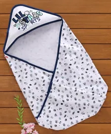 Babyhug Little Star 100% Cotton Hooded Wrapper Sports Print - Blue