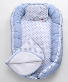 Babyhug Premium 100% Cotton Fabric Baby Nest Gadda Set Polka Dots - Light Blue