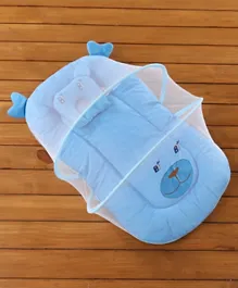 Babyhug Velvet Baby Bedding Set With Mosquito Net - Blue