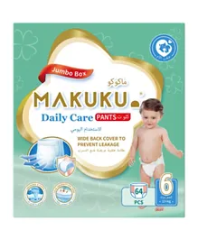 MAKUKU Wide Back Coverage Daily Care Pant Diapers Jumbo Pack Size 6 - 64 Diapers
