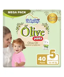 BabyJoy Olive Oil Pants, Size 5 Junior, 12 to 18 kg, Mega Pack, 40 Diapers