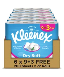 Kleenex - Dry Soft 2 Ply Toilet Paper Rolls, (Pack Of 9+3 Free Rolls X 200 Sheets) X 6
