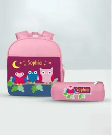 Essmak Night Owl Personalized Backpack and Pencil Pouch Pink - 11 Inches