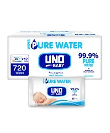 UNO - Baby Pure Water Wipes 99.9% Pure Water 12 x 60 - 720 Wipes