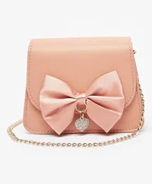 Flora Bella by ShoeExpress Bow Applique Satchel Bag with Charm Detail and Chain Strap-Pink