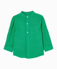 زيبي - قميص طقن ولينن - اخضر