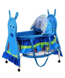 بيبي بلس سرير خشبي متأرجح طفل مع ناموسية قابلة للإزالة - أزرق