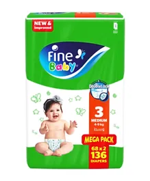 Fine Baby Diapers, Size 3, Medium 4–9kg, pack of 136 diapers
