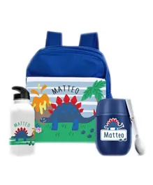 Essmak Jurassic Personalized Thermos and Backpack Set Blue - 11 Inches