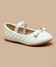 Flora Bella by ShoeExpress Stitch Detailed Mary Jane Ballerinas with Bow Accent - White