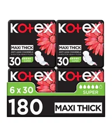Kotex - Maxi Protect Thick Pads, Super Size Sanitary Pads with Wings, 180 Sanitary Pads
