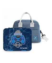 Eazy Kids Bento Box wt Insulated Lunch Bag & Cutter Set - Eat Sleep Game Blue