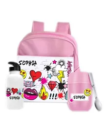 Essmak Grafitti Artist Personalized Thermos and Backpack Set Pink - 11 Inches